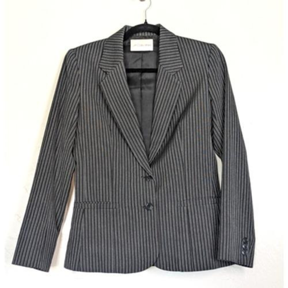 JH Collectibles Pinstripe Blazer Womens Size 6 Gray 100% Wool Vintage Suit Coat